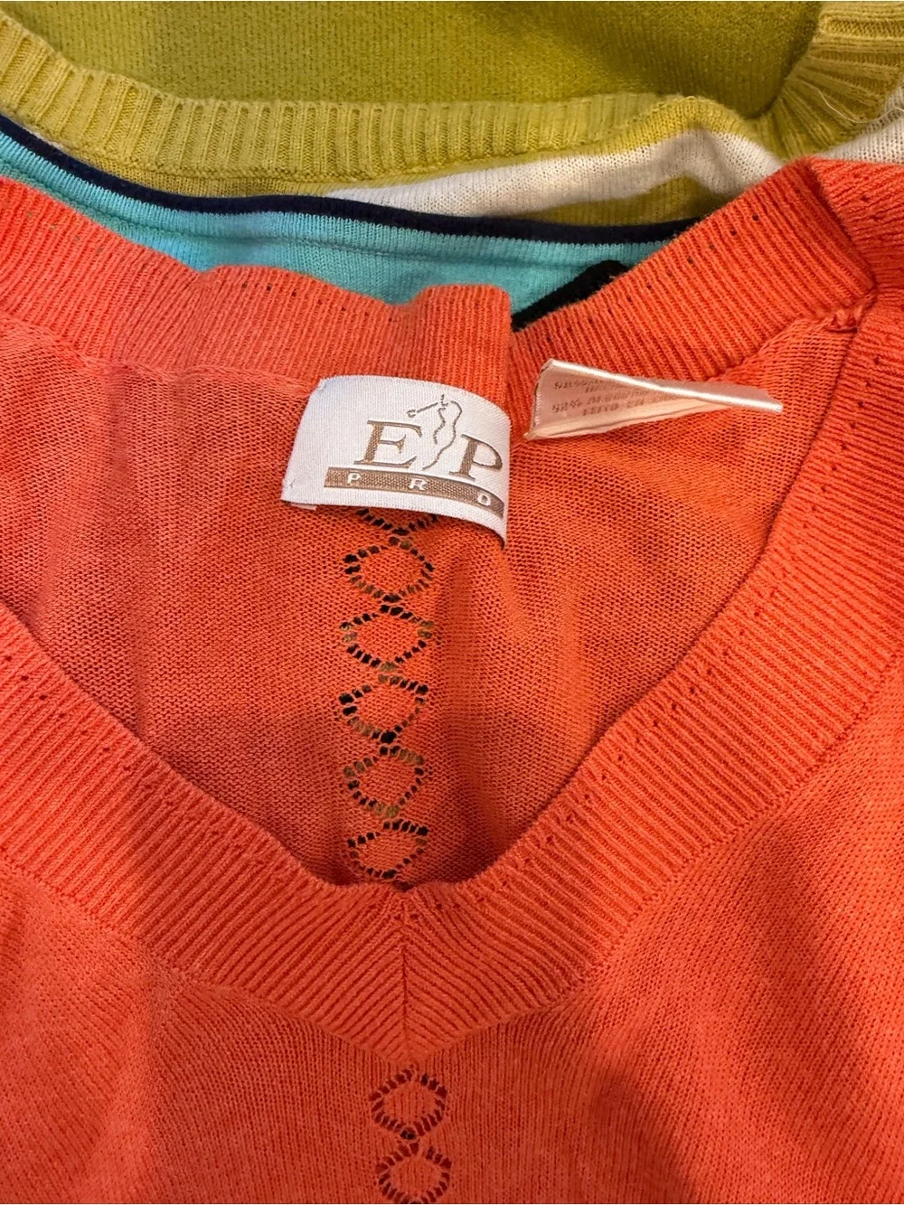 EP Pro Women's V-Neck Sweater in Coral with Lime and Aqua Accents